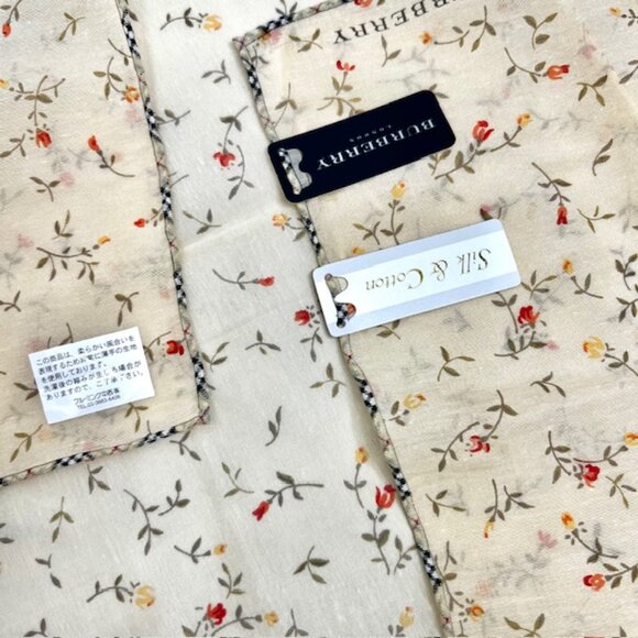 New Tag on  Burberry Miniscarf  23" Cotton Silk Light Yellow Red Floral Nova(52) - Picture 7 of 13